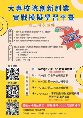 教育部主辦「大專校院創業實戰模擬學習平臺競賽」獎金Double ,新台幣20萬元獎助金~ %競賽%圖片